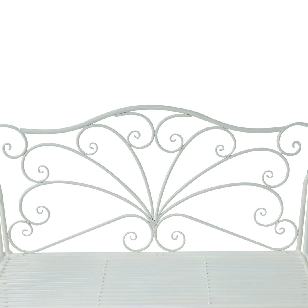 Garden 2 Seater Metal Bench Park Seating Outdoor Furniture Chair w/ Decorative Backrest White