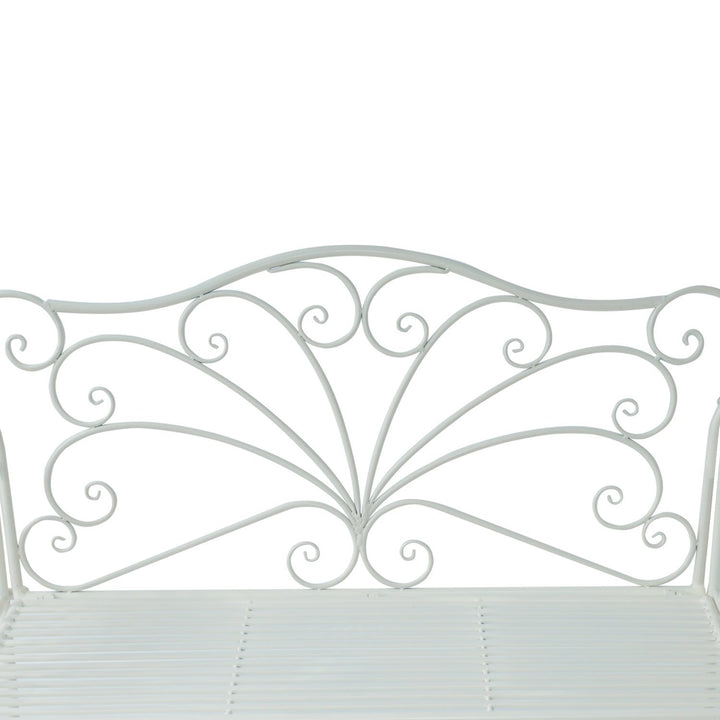 Garden 2 Seater Metal Bench Park Seating Outdoor Furniture Chair w/ Decorative Backrest White