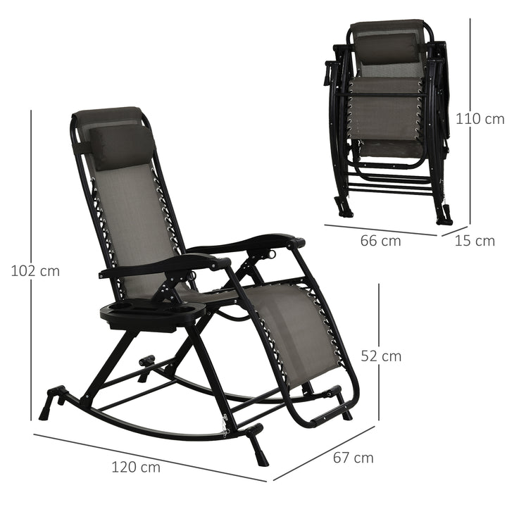 Garden Rocking Chair Folding Recliner Outdoor Adjustable Sun Lounger - Grey