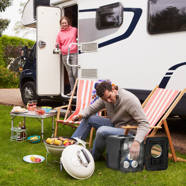 4 L/6 Can Mini Fridge, AC+DC Portable Cooler &amp; Warmer for Skincare, Makeup, Cosmetics, Food, for Bedroom, Home, Caravan, Car, Black