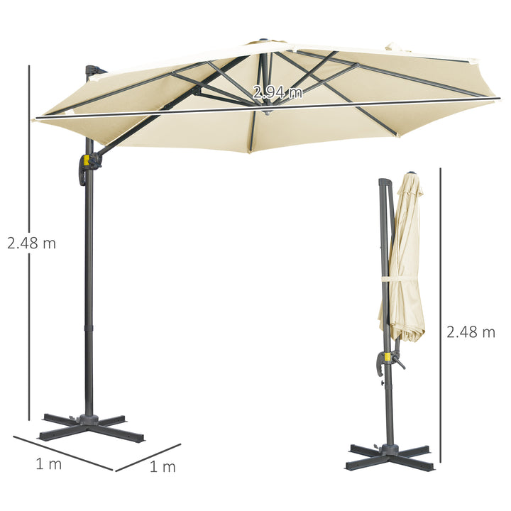 3 x 3(m) Cantilever Parasol with Cross Base, Garden Umbrella with 360° Rotation, Crank Handle and Tilt for Outdoor, Patio, Cream White