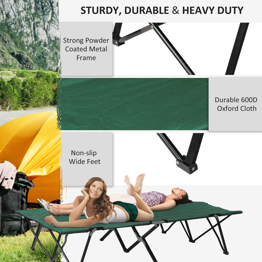 Double Camping Cot Foldable Sunbed Outdoor Patio Sleeping Bed Super Light w/ Carr Bag (Green)