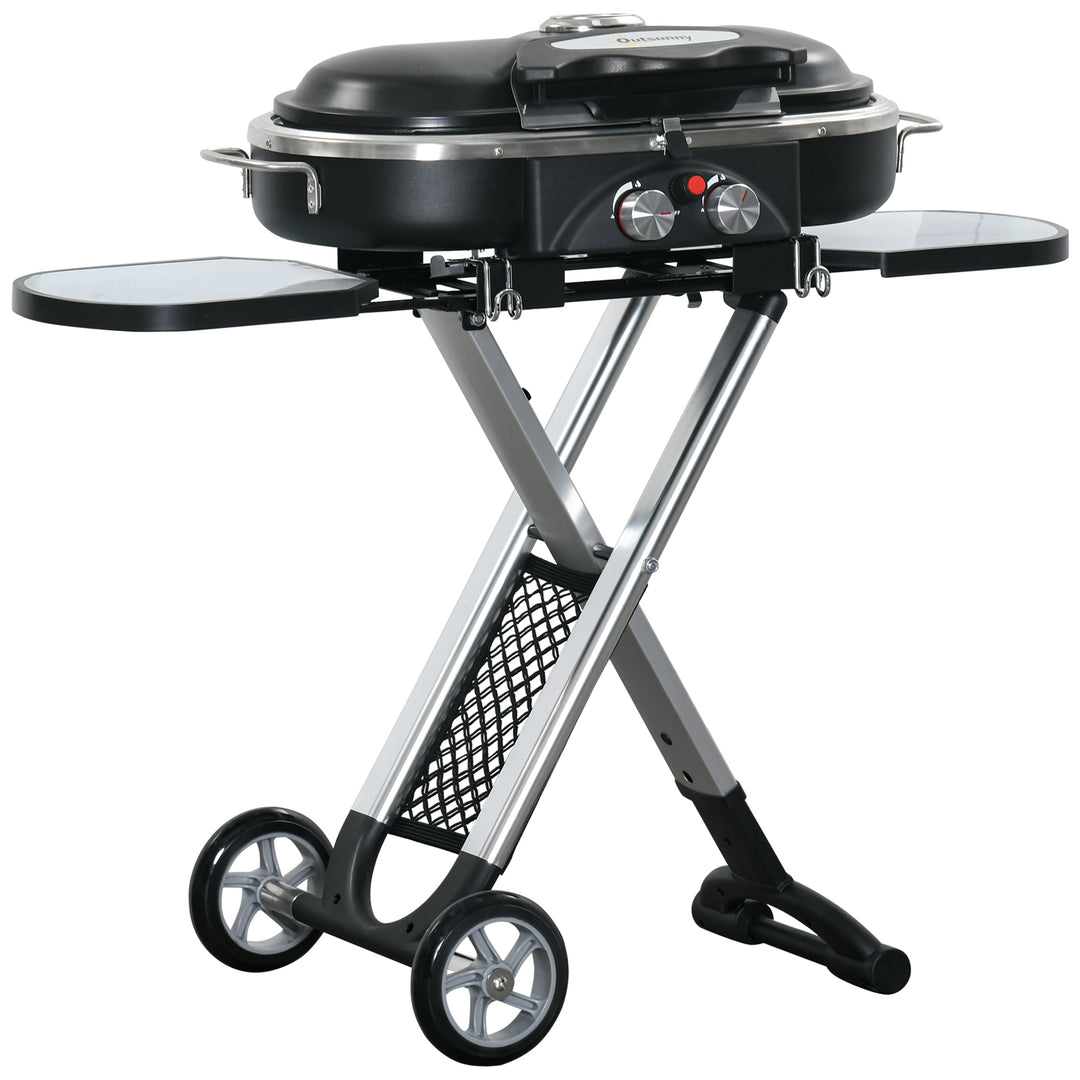 Foldable Gas BBQ Grill 2 Burner with Side Shelves Storage, Aluminium Alloy