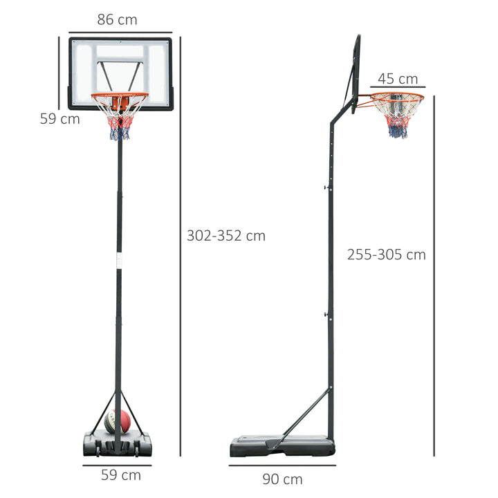 Basketball Hoop Freestanding 255-305cm Hoop Height Adjustable Stand with Backboard Wheels for Teens Adults Black