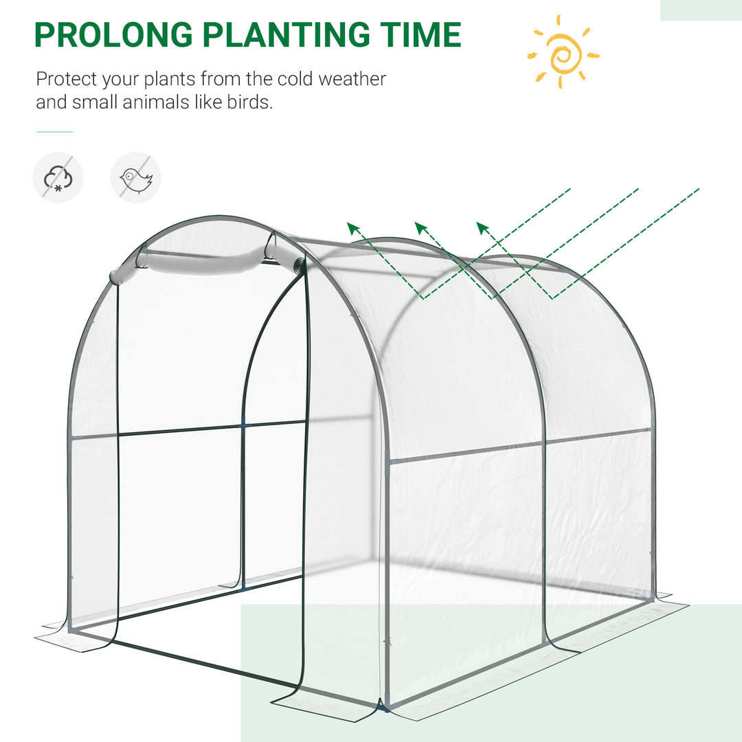 Outsunny Walk-in Polytunnel Greenhouse with Roll-up Door Transparent Tunnel Greenhouse with Steel Frame and PVC Cover, 2.5 x 2m