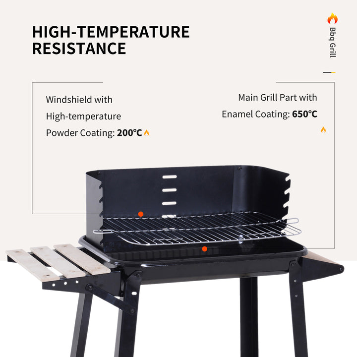 BBQ Grill Trolley Charcoal BBQ Barbecue Grill Outdoor Patio Garden Heating Smoker with Side Trays Storage Shelf and Wheels