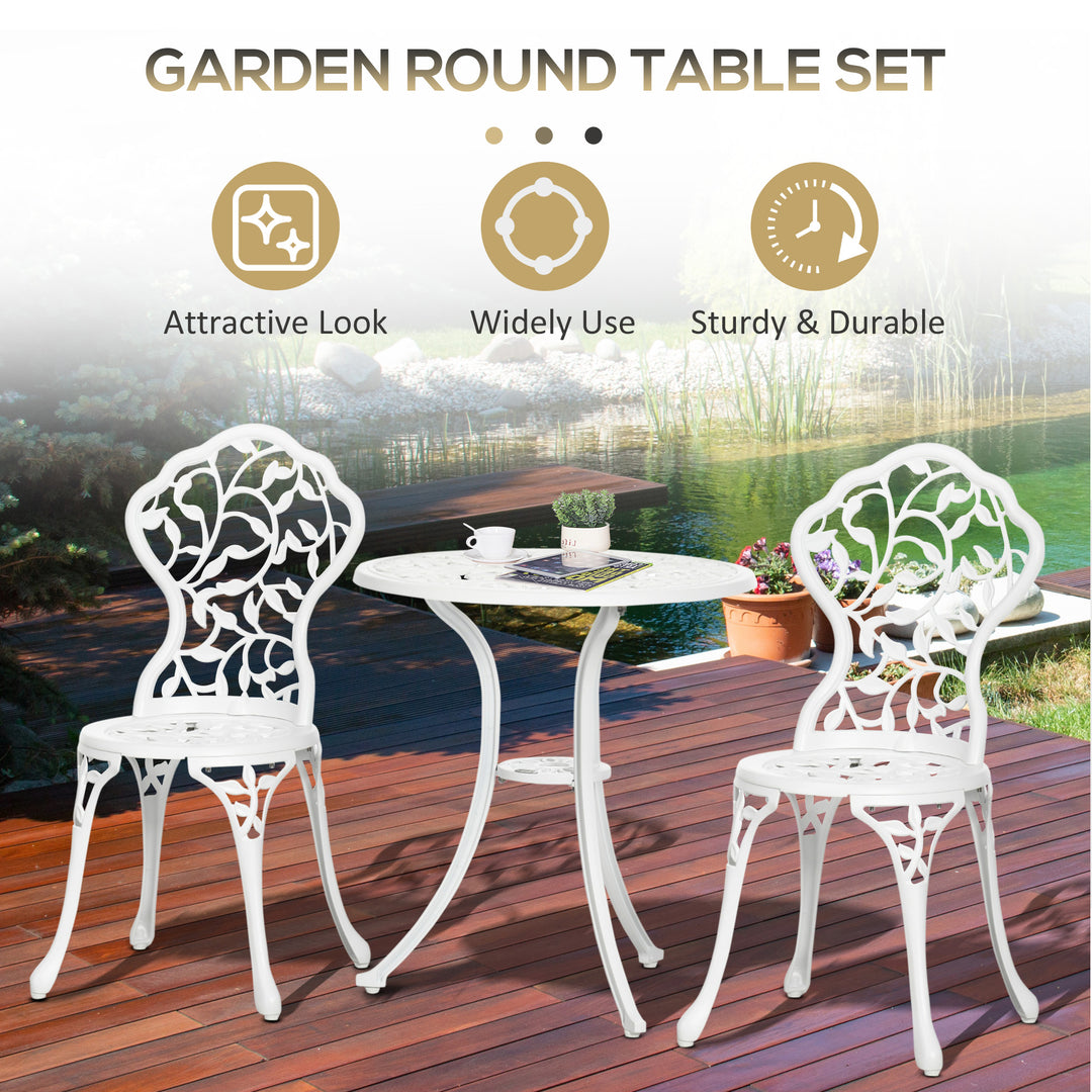 3 Pcs Aluminium Bistro Set Garden Furniture Dining Table Chairs Antique Outdoor Seat Patio Seater White