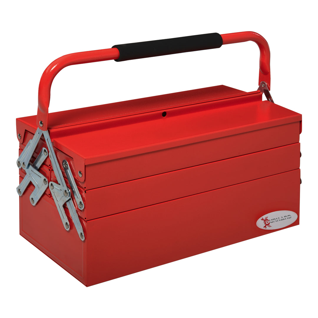 DURHAND Metal Tool Box 3 Tier 5 Tray Professional Portable Storage Cabinet Workshop Cantilever Toolbox with Carry Handle, 45cmx22.5cmx34.5cm, Red