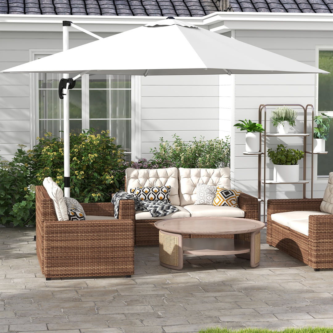 3m Cantilever Roma Parasol Aluminium Frame 360 Rotation Hanging Parasol with/ Cross Base White