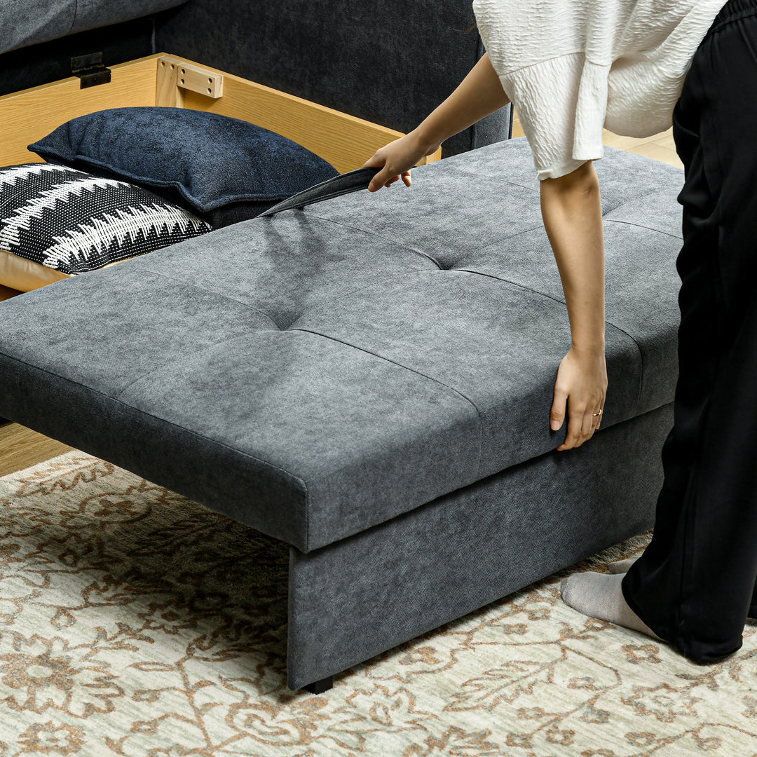 Two Seater Fabric Sofa Bed, 2-in-1 Sofabed with Hidden Storage, Living Room Furniture, Black