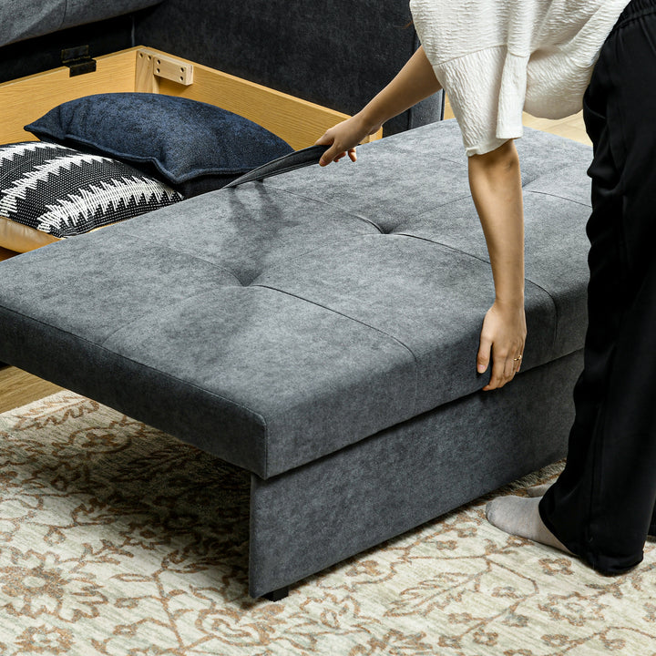 Two Seater Fabric Sofa Bed, 2-in-1 Sofabed with Hidden Storage, Living Room Furniture, Black