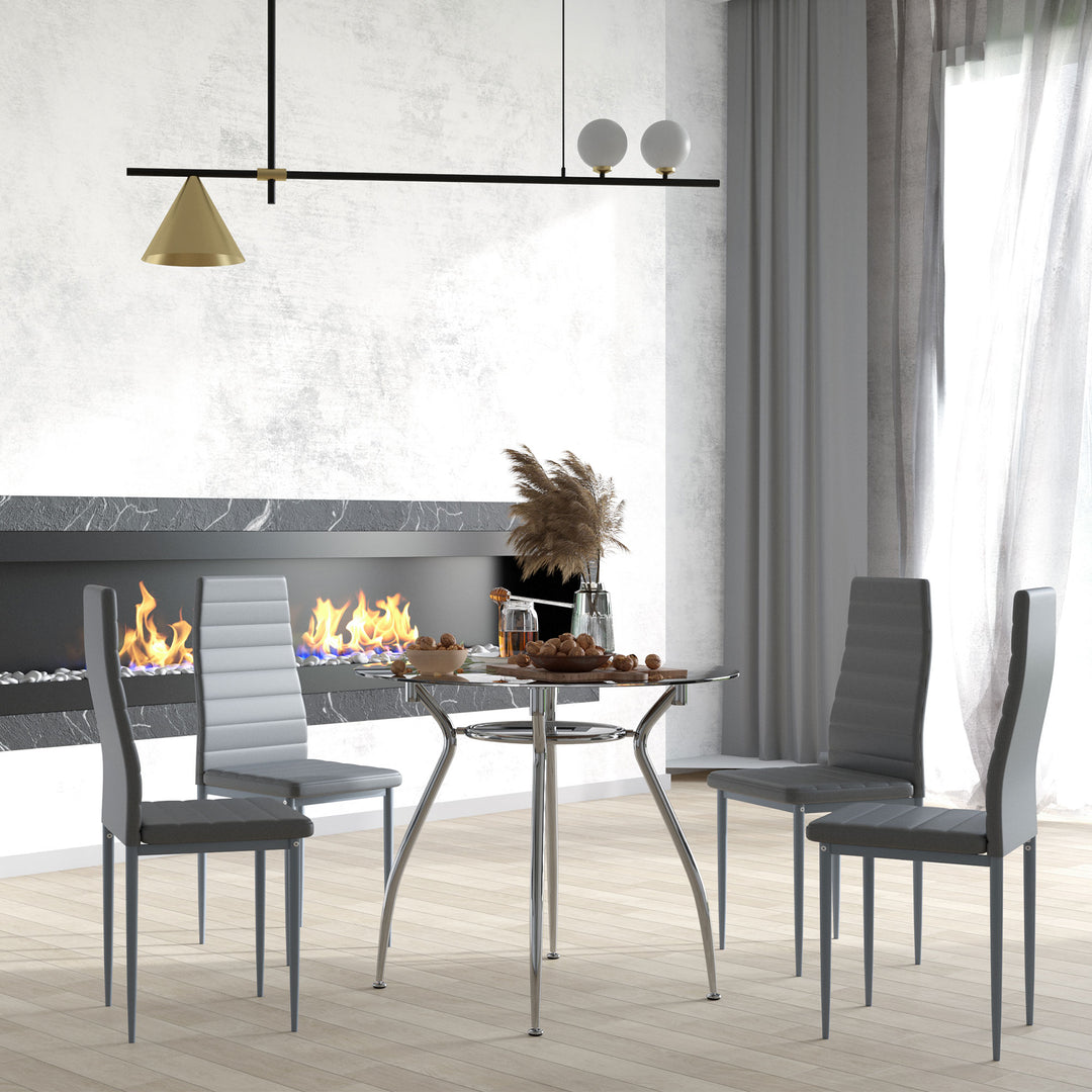 5pcs Dining Room Set Table Chairs Contemporary Modern Furniture Tempered Glass (Grey)