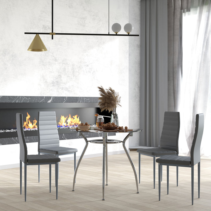 5pcs Dining Room Set Table Chairs Contemporary Modern Furniture Tempered Glass (Grey)