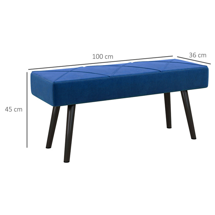 End of Bed Bench with X-Shape Design and Steel Legs, Upholstered Hallway Bench for Bedroom, Blue