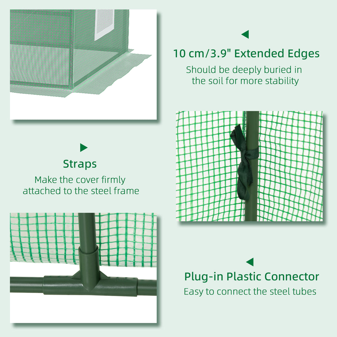 Portable Small Polytunnel with Mesh Windows for Indoor and Outdoor, 240x90x90cm, Green