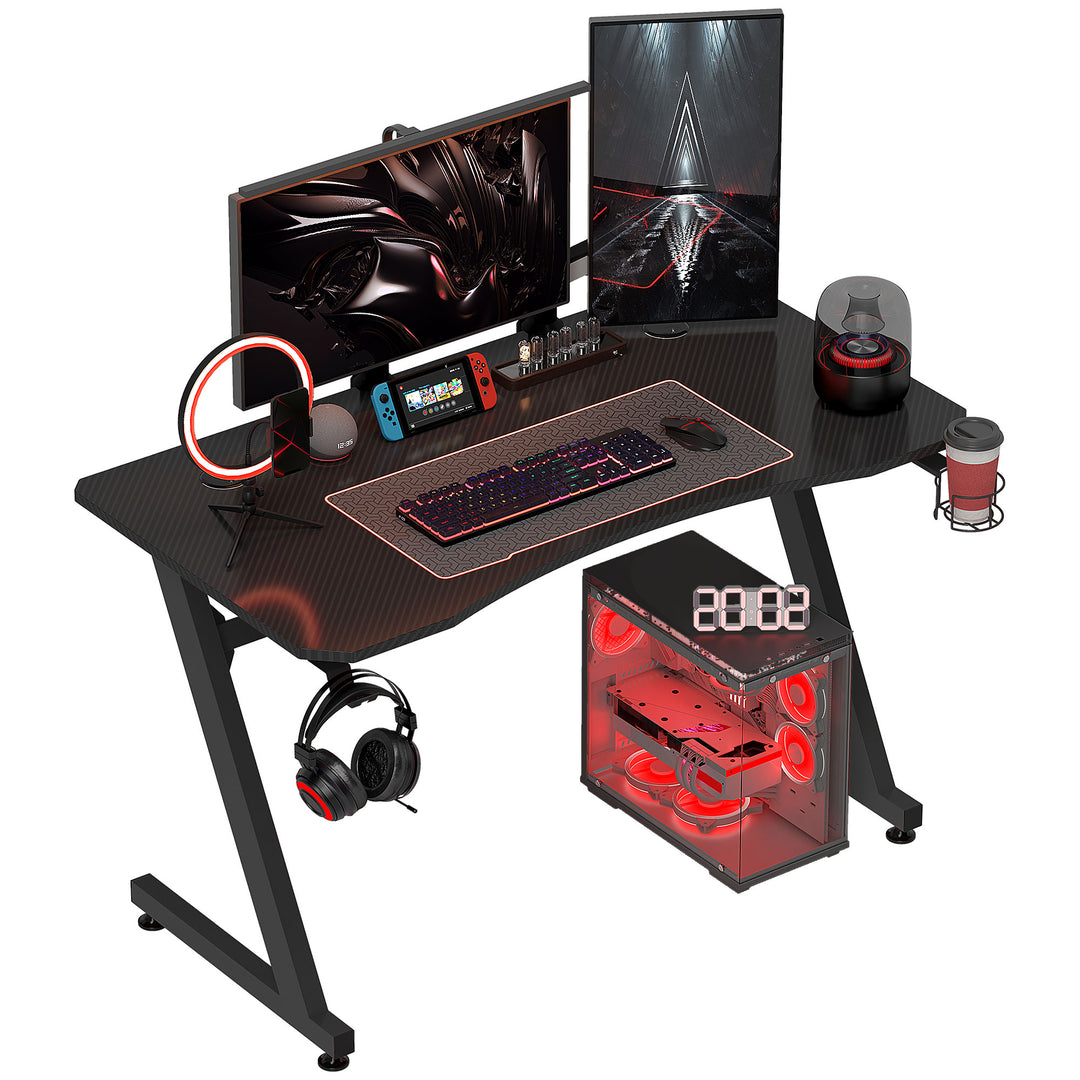 HOMCOM Gaming Desk Steel Frame with Cup Holder, Headphone Hook, Adjustable Feet and Cable Organiser, Home Office Computer Table, Black