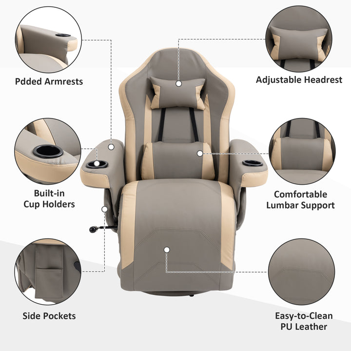 Manual Recliner Chair Armchair PU Leather Lounge Chair, Adjustable Leg Rest, 135° Reclining, 360° Swivel - Grey