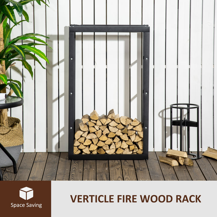 HOMCOM Metal Firewood Log Holder Tall Firewood Rack Indoor Outdoor Fireplace Wood Storage Shelf with Rust-Resistant, Black, 60W x 25D x 100H cm