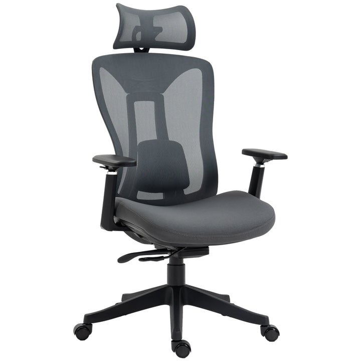 Vinsetto Mesh Office Chair, Reclining Desk Chair with Adjustable Headrest, Lumbar Support, 3D Armrest, Sliding Seat, Swivel Wheels, Grey