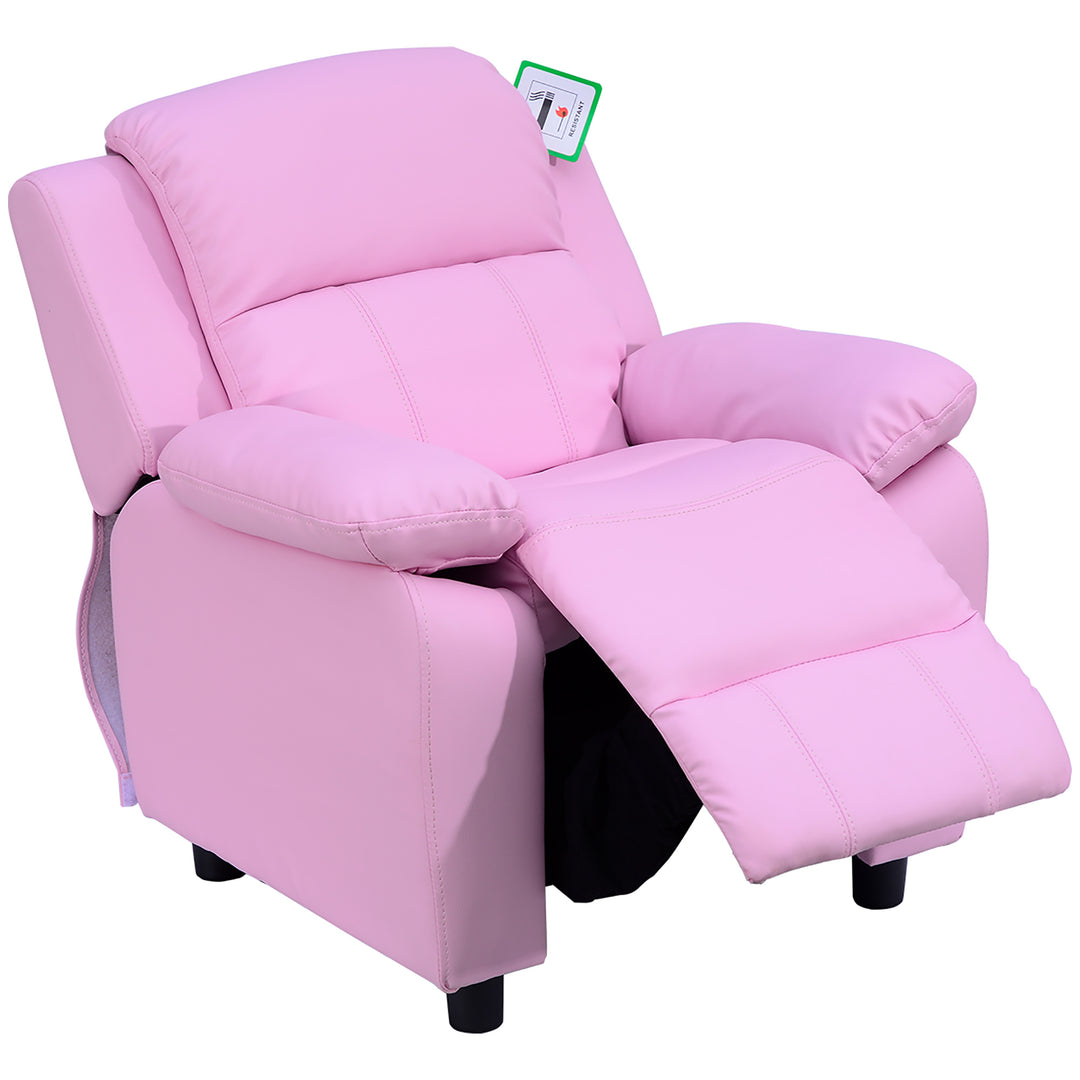 Kids Children Recliner Lounger Armchair Games Chair Sofa Seat PU Leather Look w/ Storage Space on Arms (Pink)