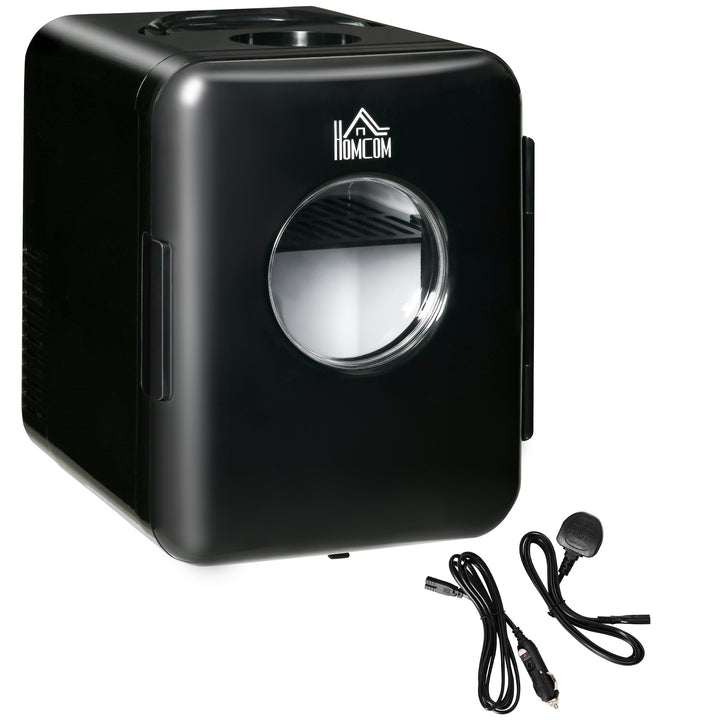 4 L/6 Can Mini Fridge, AC+DC Portable Cooler &amp; Warmer for Skincare, Makeup, Cosmetics, Food, for Bedroom, Home, Caravan, Car, Black