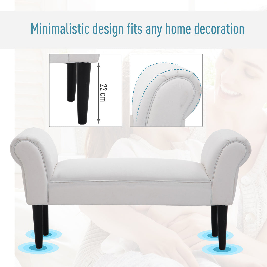 Small-sized Bed End Side Chaise Lounge Sofa Window Seat Arm Bench Wooden Leg Fabric Cover (White)