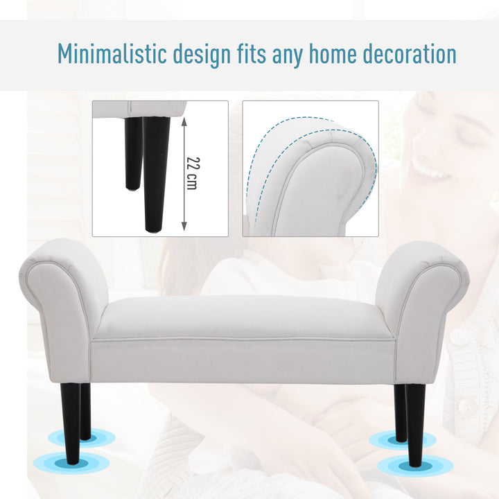Small-sized Bed End Side Chaise Lounge Sofa Window Seat Arm Bench Wooden Leg Fabric Cover (White)
