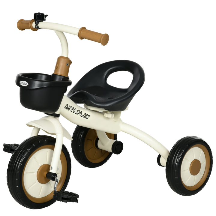 Kids Trike, Tricycle, with Adjustable Seat, Basket, Bell, for Ages 2-5 Years - White