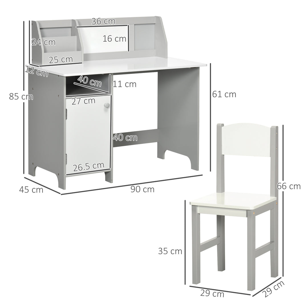 HOMCOM Kids Table and Chair Set w/ Whiteboard, 2 Pieces Children Table, Chair Set, Multi-usage Toddler Furniture, for Arts & Crafts Snack Time, Grey