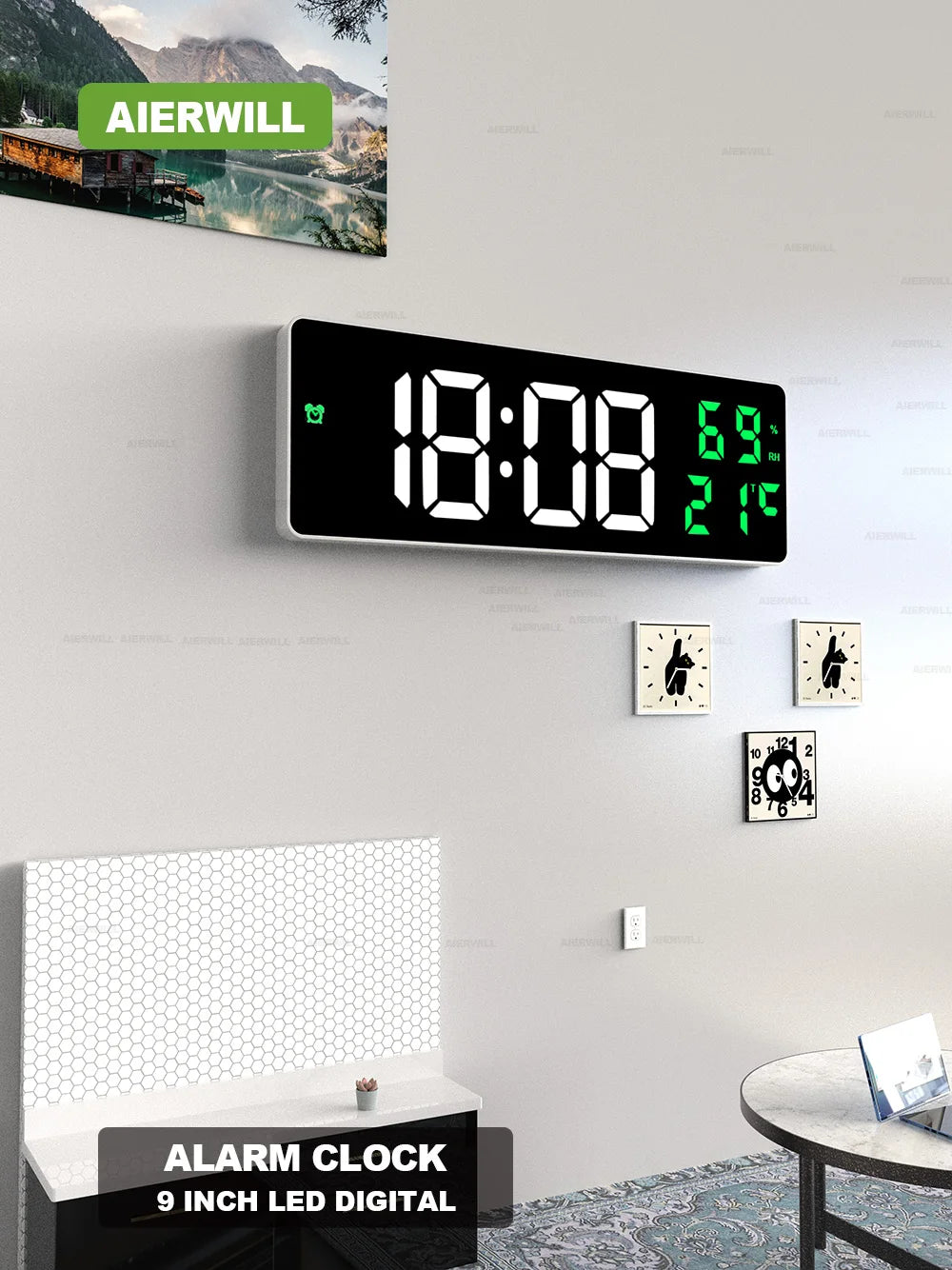 Digital Wall Clock Large LED Screen Temperature Humidity Display