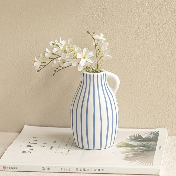 Hand-Painted Blue Striped Vase Jar