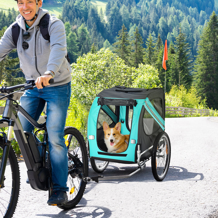 Pawhut Dog Bike Trailer Folding Pet Trailer Dog Carrier Bicycle Steel Frame Jogger Stroller with Suspension - Green & Grey