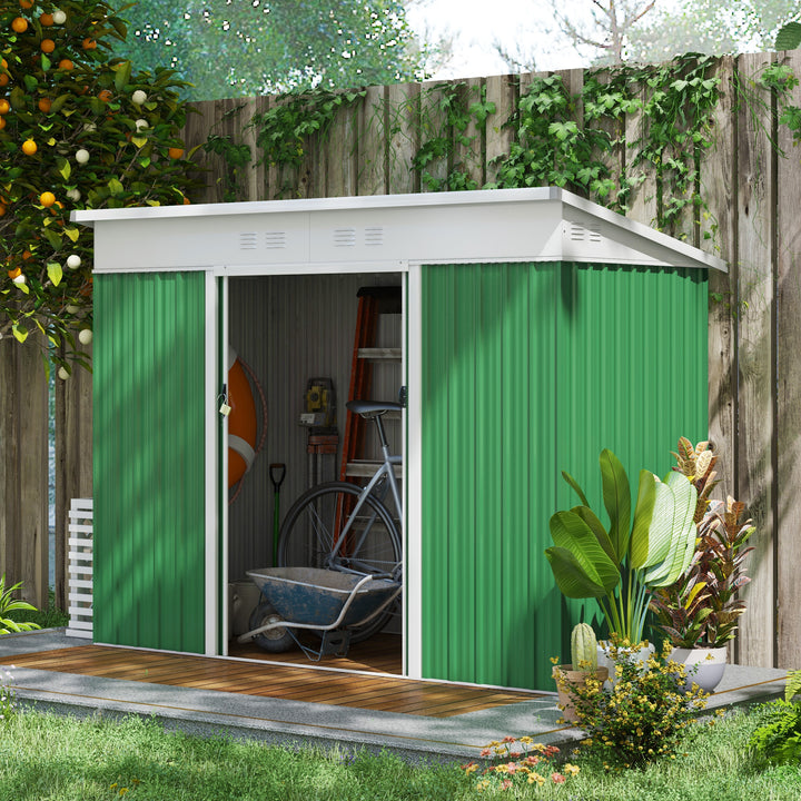 Outsunny 7.6 x 4.3ft Garden Storage Shed w/ Sliding Door Ventilation Window Sloped Roof Gardening Tool Storage Green