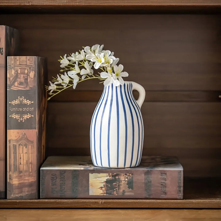 Hand-Painted Blue Striped Vase Jar