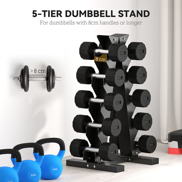 Five-Tier Dumbbell Storage Rack, for Home Gym Exercise - Black