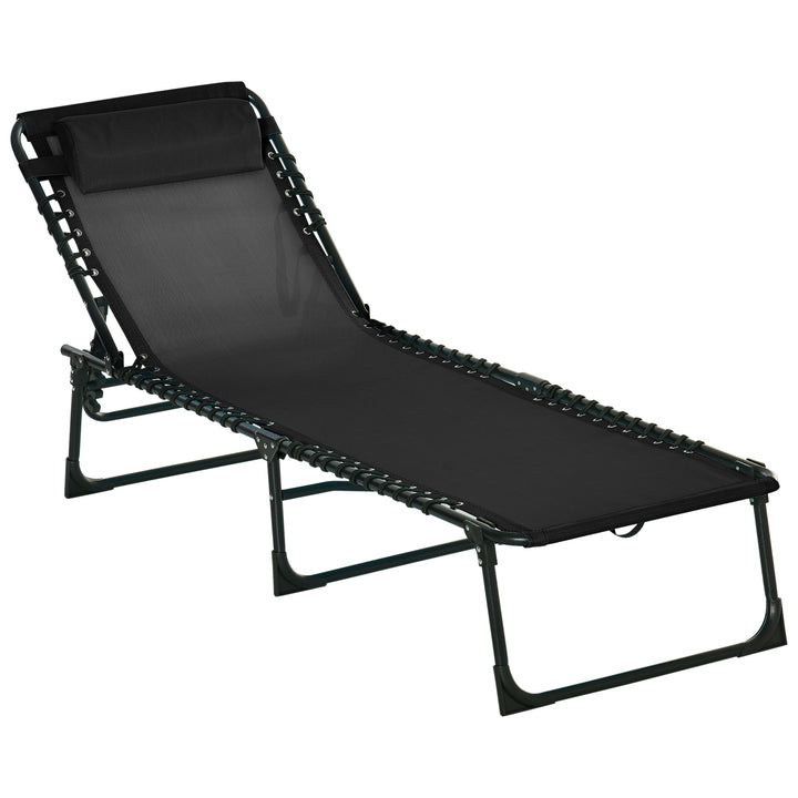 Folding Garden Lounger w/ 4 Position Adjustable Back &100% PVC fabric, Garden Reclining Cot Camping Hiking Recliner, 197L x 58W x 78H, Black