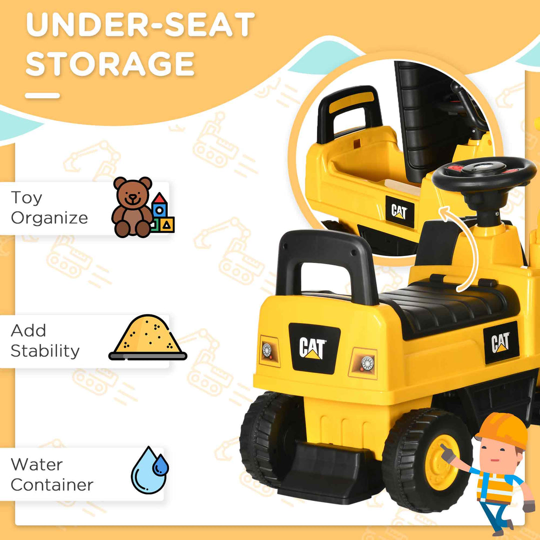 Licensed CAT Kids Ride on Digger Excavator with Manual Bucket, Toddler Pretend Construction Play Toy with Horn Under Seat Storage