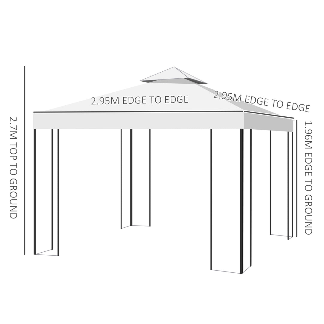 3 x 3m Outdoor Garden Steel Gazebo with 2 Tier Roof, Patio Canopy Marquee Patio Party Tent Canopy Shelter Vented Roof Decorative Frame Cream