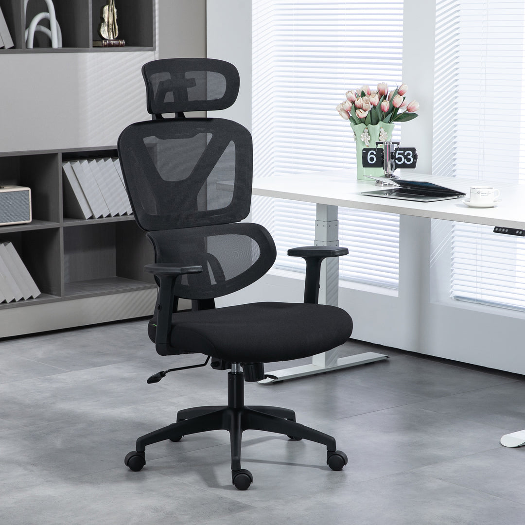 Vinsetto Mesh Office Chair, Ergonomic High-Back Swivel Desk Chair with Adjustable Height, Headrest, Lumbar Support, Padded Seat for Home Office Black