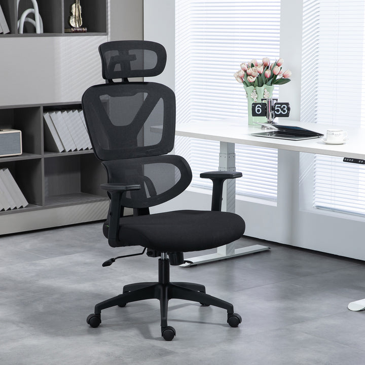 Vinsetto Mesh Office Chair, Ergonomic High-Back Swivel Desk Chair with Adjustable Height, Headrest, Lumbar Support, Padded Seat for Home Office Black