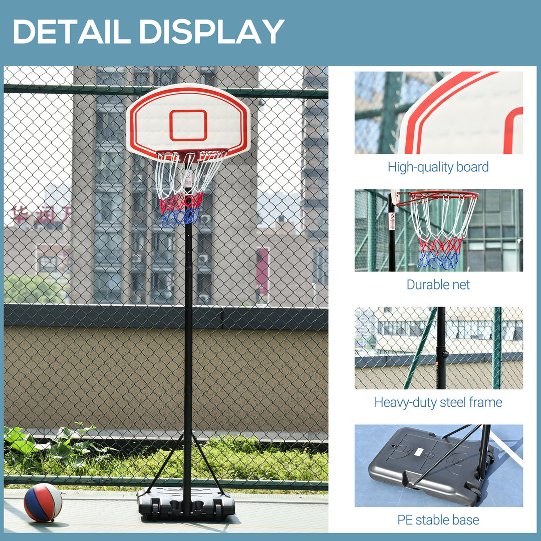 Portable Basketball Stand 175-215cm Adjustable Height Sturdy Rim Hoop w/ Large Wheels Stable Base Net Free Standing