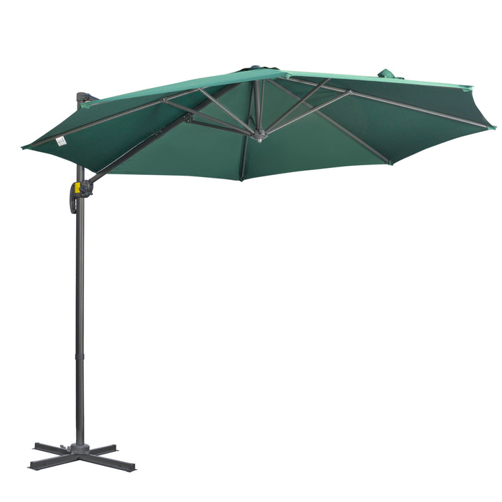 3 x 3(m) Cantilever Parasol with Cross Base, Garden Umbrella with 360° Rotation, Crank Handle and Tilt for Outdoor, Patio, Green