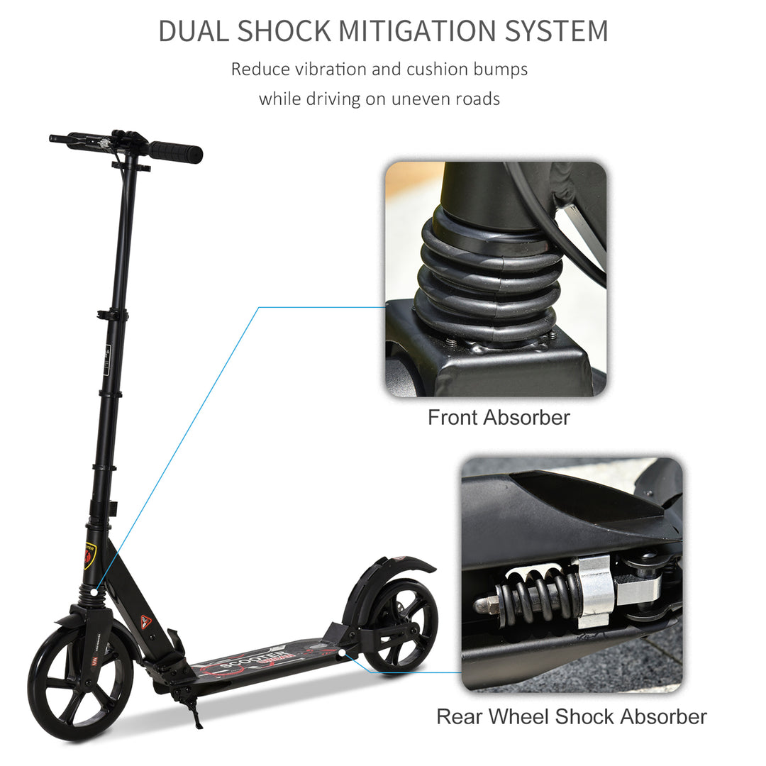 Teens Adult Kick Scooter Foldable Adjustable Aluminum Ride On Toy For 14+ w/ Dual Brake System, Shock Mitigation System - Black 95.5-110.5H CM