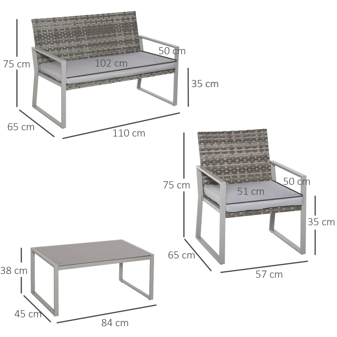 4-Seater Rattan Garden Furniture Set 2 Single Sofa Arm Chairs 1 Bench with Cushions & Coffee Table Patio Backyard Wicker Weave