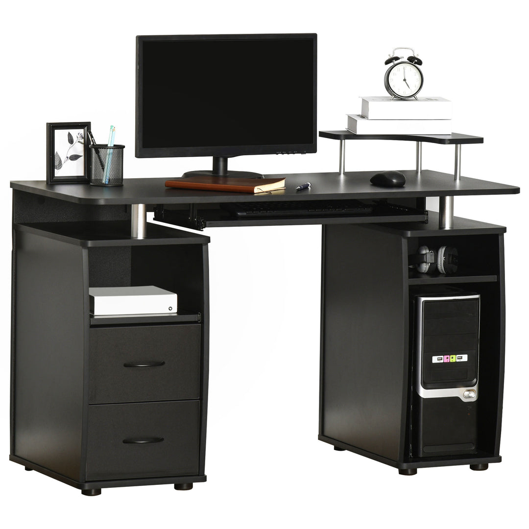 Computer Desk Office PC Table Workstation with Keyboard Tray, CPU Shelf, Drawers, Sliding Scanner Shelf, Black