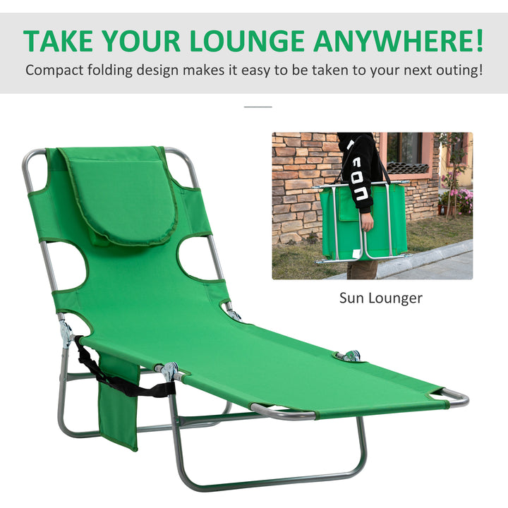 Beach Chaise Lounge with Face Cavity &amp; Arm Slots, Portable Sun Lounger, Reclining Lounge Chair for Patio Garden Beach Pool, Green