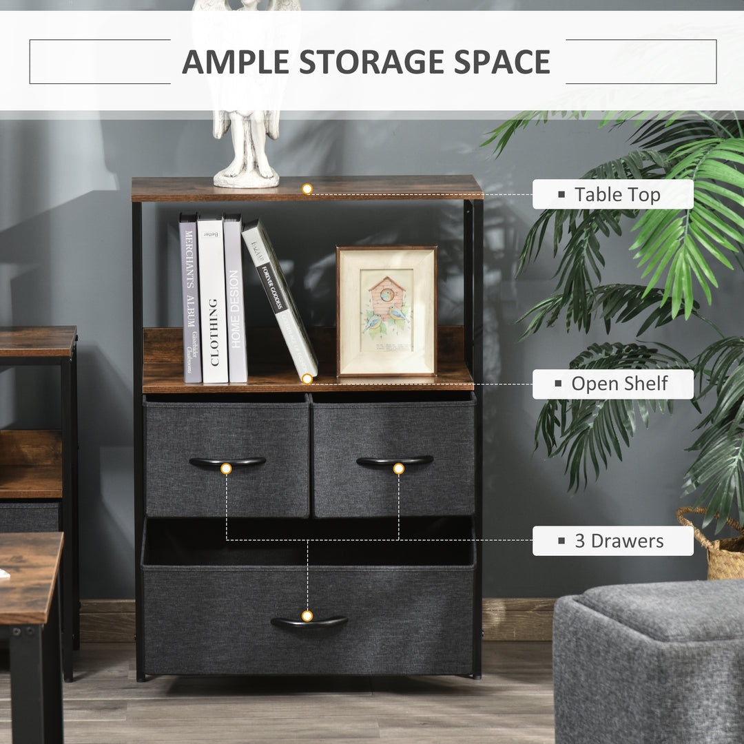 HOMCOM Chest of Drawers Bedroom Unit Storage Cabinet with 3 Fabric Bins for Living Room, Bedroom and Entryway, Black