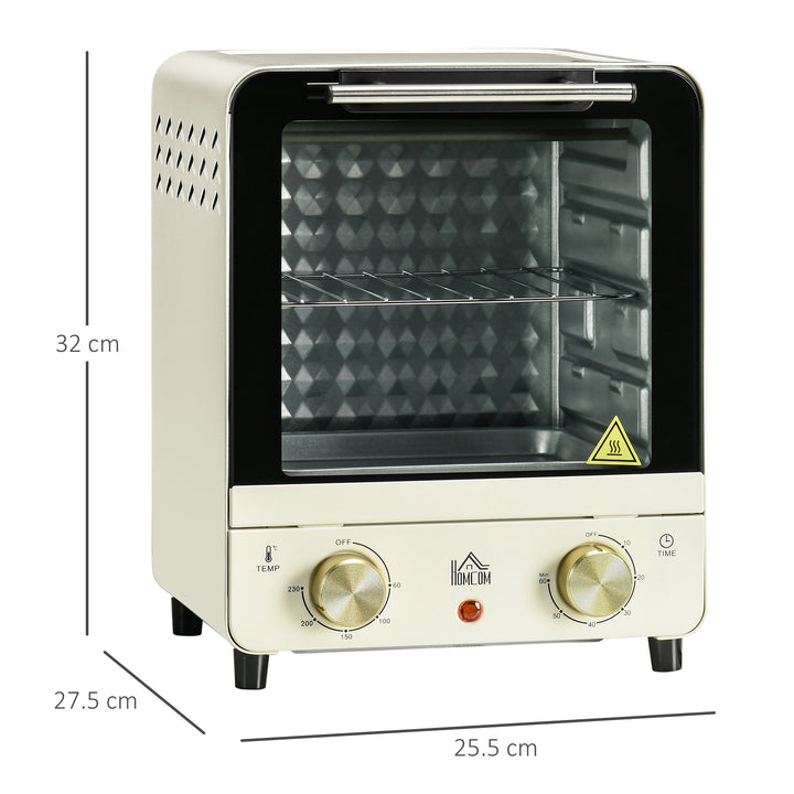 Convection Mini Oven, 15 Litres Electric Oven and Grill with 60-230℃ Adjustable Temperature, 60 Minute Timer, Include Baking Tray, Wire Rack and Crumb Tray, 1000W, Cream White