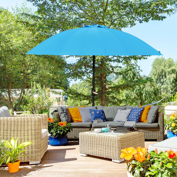 Outsunny Garden Umbrella Ф255cm Table Parasol with Push Button Tilt Crank and Ribs for Garden Lawn Backyard Pool Blue