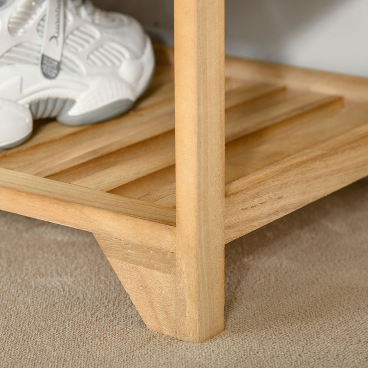 Wooden 2 Tier Shoe Storage Bench Rack Shelves Cushioned Seat  Entryway Hallway Organiser with 2 Drawers - Natural Wood Colour